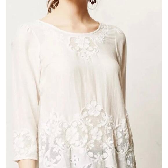Anthropologie Maeve Lavinia Beaded Embriorered Top White Floral Women’s Size 0 - Picture 6 of 8